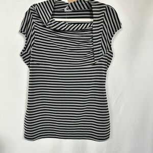 Striped Black and Gray Women's Top Asymmetrical Neckline Grunge Goth Rocker XL